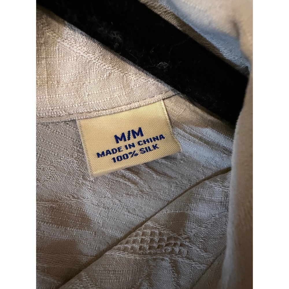 Tommy Bahama Mens Beige 100% Silk Jacquard Leaf Camp Shirt Medium - Picture 5 of 8